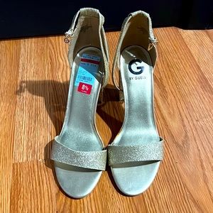 G by Guess sparkly peep toe chunky heels fits like a 9